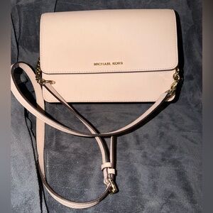 Michael Kors Blush Saffiano Leather Flap Crossbody Gold Chain Strap